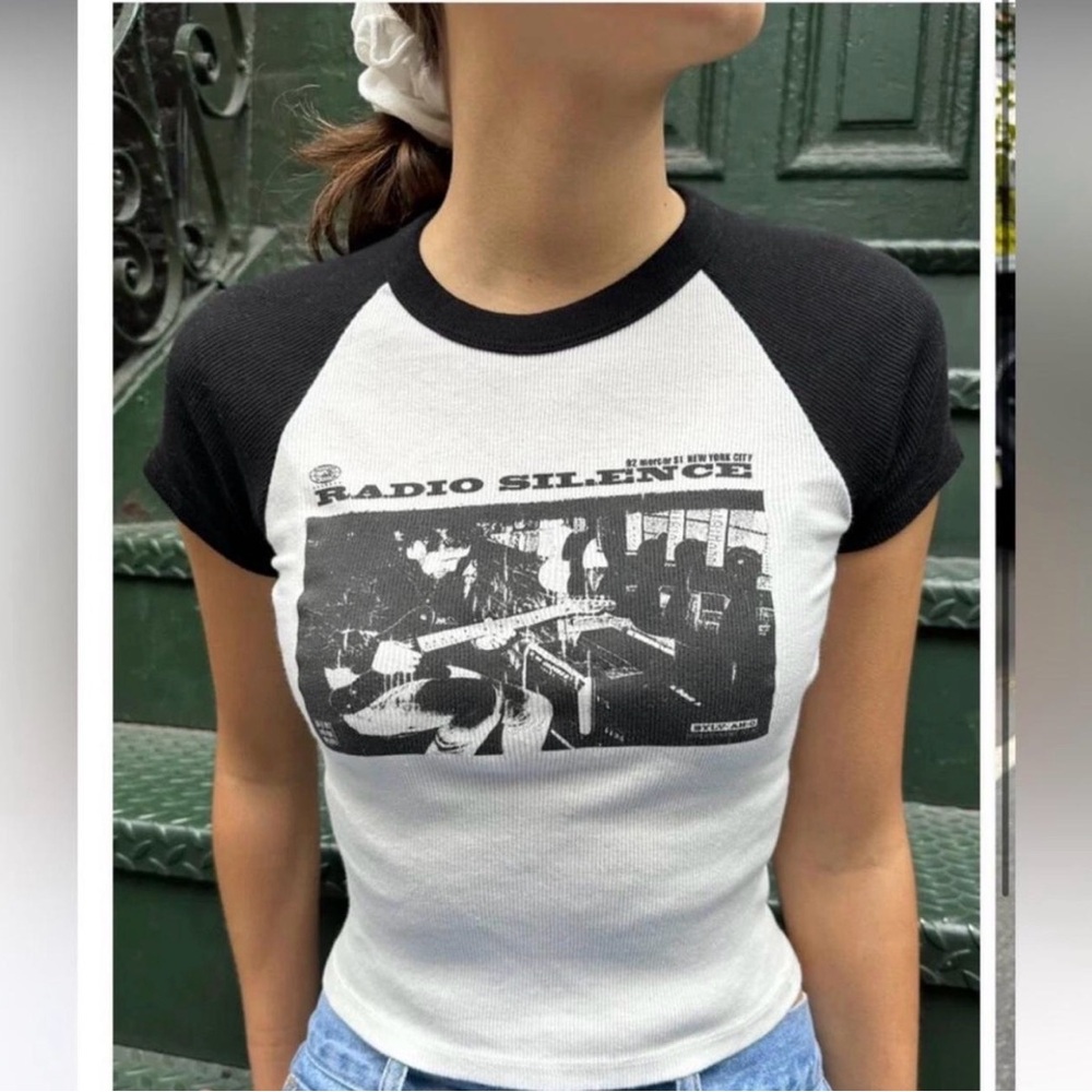 Brandy Melville White Tee with Black Neck Trim